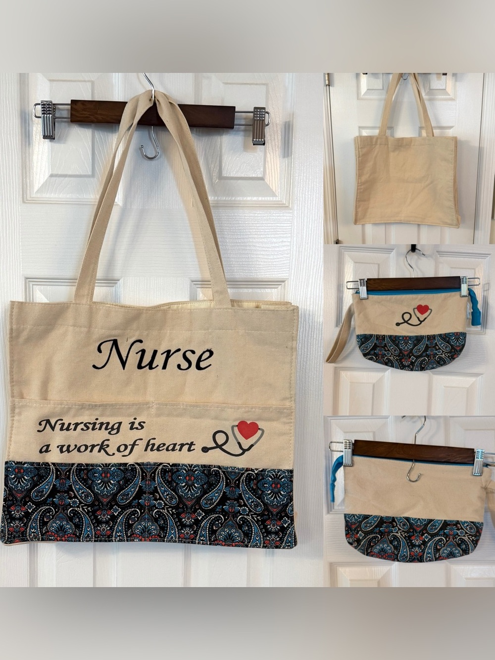 Nurse Canvas Tote Bag & Matching Wristlet Set Nursing Work of Heart